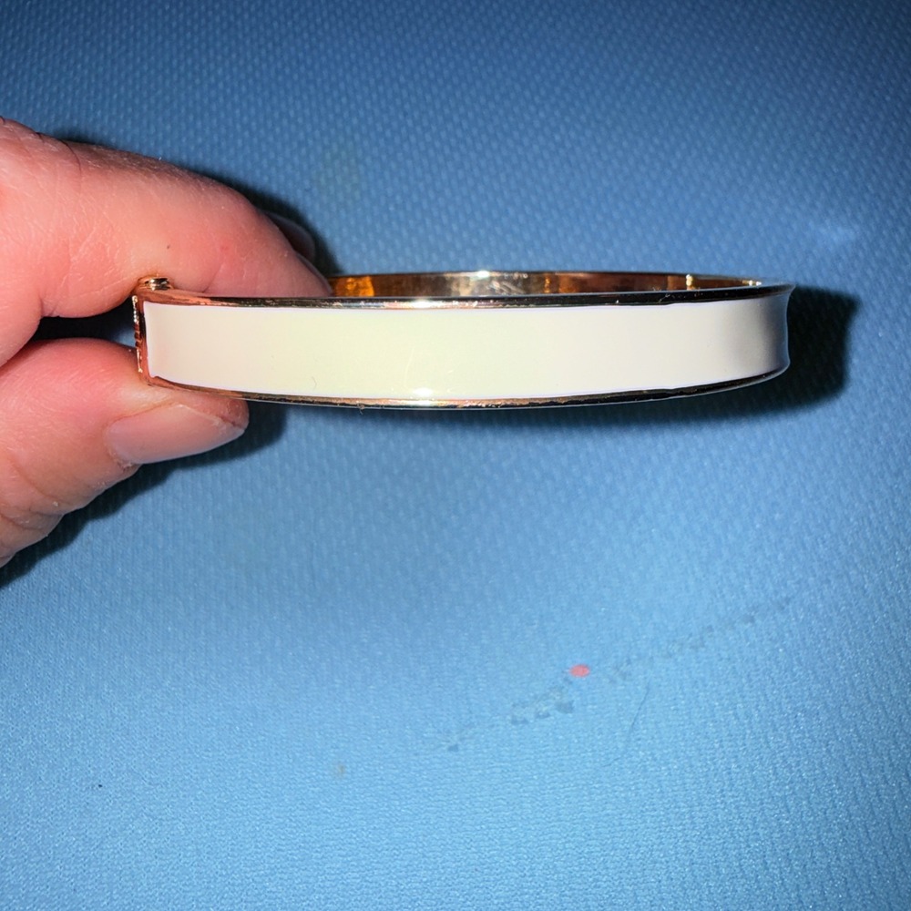 Enamel Bangle Bracelet Gold Tone Cream Minimalist Chic